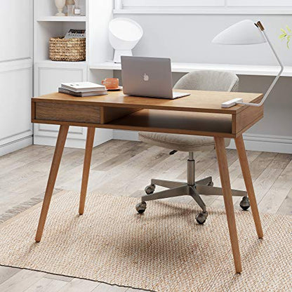 Nathan James Parker Modern Home Office Writing, Computer or Laptop Desk with Open Storage Cubby and Small Drawer, Walnut - color: Walnut