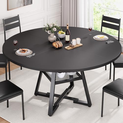 Jocoevol 51'' Round Dining Table,Kitchen Dining Room Circle Dinner Pedestal Table,Space Saving Wood Kitchen & Dining Room Furniture (Black, 51In) - color: Black, size: 51In