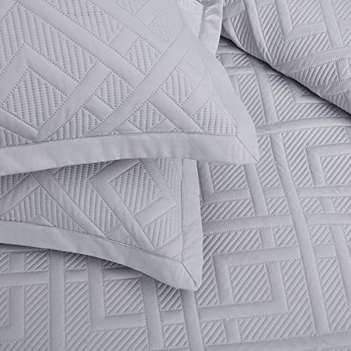 CHIXIN Quilt King Size - Geometric Pattern Bedspread Coverlet Set - Modern & Contemporary Style Bedding Cover, Ultrasonic Quilting, Reversible, Lightweight, 4 Piece, Light Grey - color: 1- Grey, size: King(106"x92")