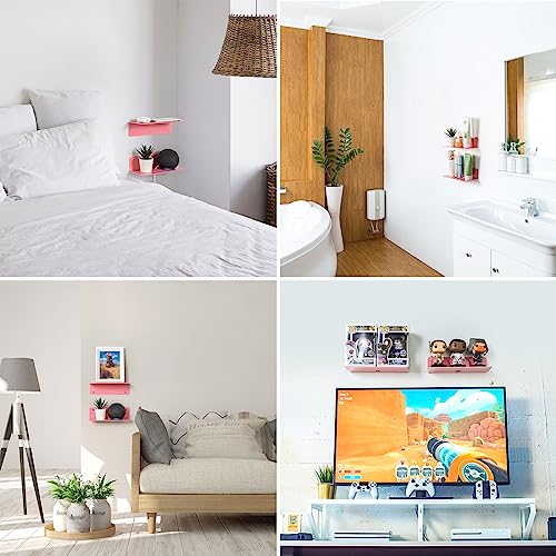 OAPRIRE Pink Acrylic Floating Shelves Set of 2 - Easily Expand Wall Space - Small Wall Shelf with Strong Adhesive for Bedroom, Kids' Room, Bathroom, etc - color: Pink