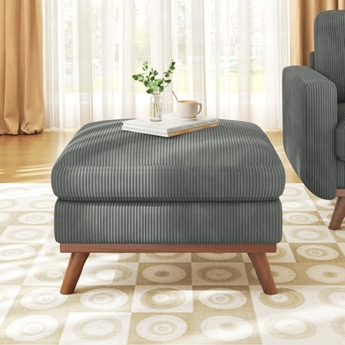 Vesgantti Large Ottoman for Modular Sofa, 29.5" Corduroy Ottoman with Spring Cushion, Rectangle Foot Rest for Couch, Entrance Footstool with Wood Legs, Footstool for Living Room, Bedroom, Dark Gray - color: 29.5" - Ottoman Dark Gray