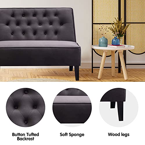 annjoe Button Tufted Loveseat Settee Upholstered Sofa Backrest Buckle Couch Banquette Bench for Dining Room Living Room Bedroom Funiture(Gray 1) - color: Dark Gray