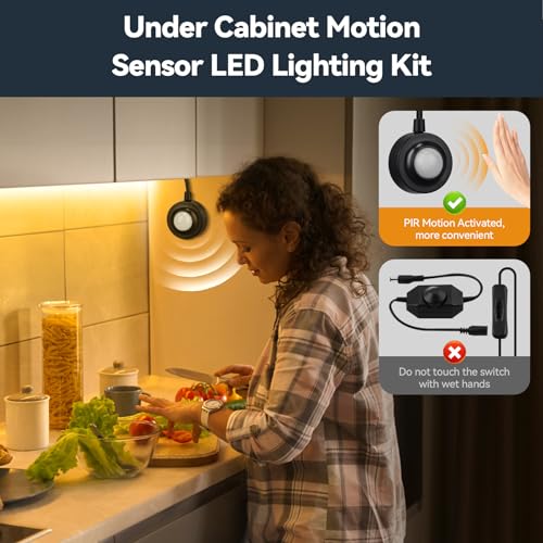 Dual Motion Sensor Light Strip Indoor Under Bed Lights Warm White 16.4Ft | Motion Activated LED Strip Lights, Auto On/Off, Two-End Motion Sensors Night Lighting 12V For Bedside Stair Cabinet Hallway - size: 16.4ft-Two Motion Sensors