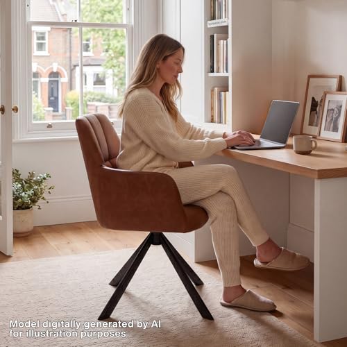 EALSON Comfy Leather Desk Chair Modern Computer Task Chair no Wheels Swivel Accent Chair with Mid Back Arm Chair for Living Room/Bedroom/Home Office, PU Brown - color: Brown
