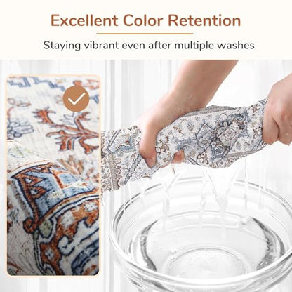 OPPODREAM Soft Area Rugs 4', Persian-Inspired Washable Rug, Cream White & Blue - color: Cream White & Blue, size: 4' (Round)