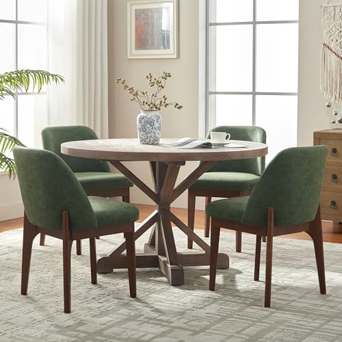 VKNOW Dining Chairs Set of 4, Faux Leather Wooden Kitchen Chairs, Green | Modern Upholstered Side Chair with Rubberwood Legs for Kitchen Dining Room Restaurant, No Wobble - color: Green, size: Set of 4