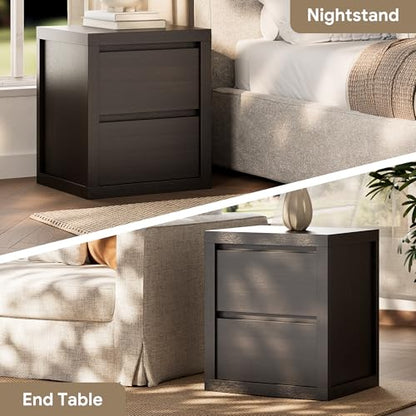 Nightstand with 2 Drawers, Modern Bedside Table with Handless Design, Wood End Table with Thickened Design, Night Stand for Bedroom, Black - color: Black