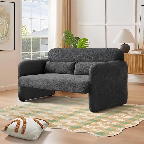 59" W Upgrade Lambswool Fabric Loveseat Sofa, Modern Love seat Couch, Solid and Easy to Install, Upholstered 2-Seater Couch for Bedroom, Apartment, Living Room - color: Dark Gray, size: 30.31"D x 59.08"W x 31.5"H