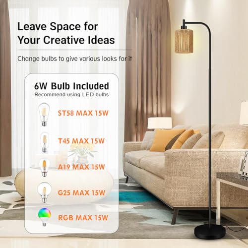 Industrial Floor Lamp, Standing Lamp with Lampshade, 6W LED Bulb Included, Modern Floor Lamp with Foot Switch, Bright LED Lamp for Living Room and Bedroom, Office - color: Black-W