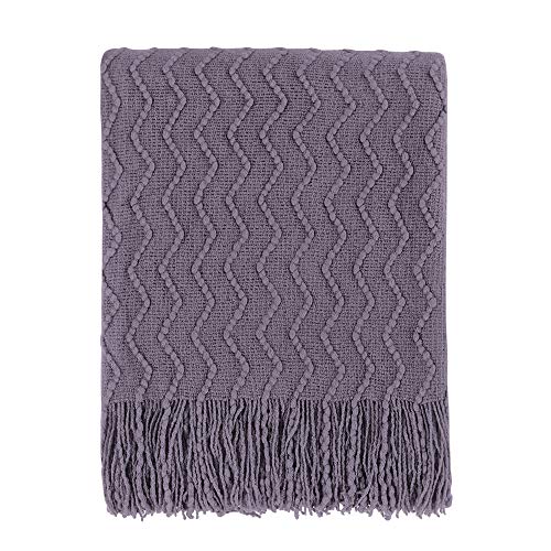 BOURINA Dark Lavender Throw Blanket 60x80 Inch Knit Soft Throw Sofa Blanket | Knitted Throw Blanket 60x80 Inches, Soft Lightweight Boho Weave Throw Decorative Couch Blanket for Living Room Bedroom Chair - color: Light Lavender, size: 60"x80"