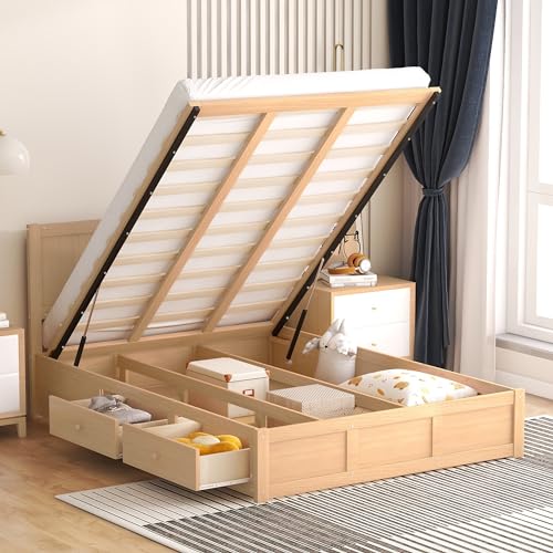 Merax Full Size Platform Bed with Underneath Storage and 2 Drawers, Wooden Lift Up Storage Bed Frame with Headboard, No Box Spring Needed