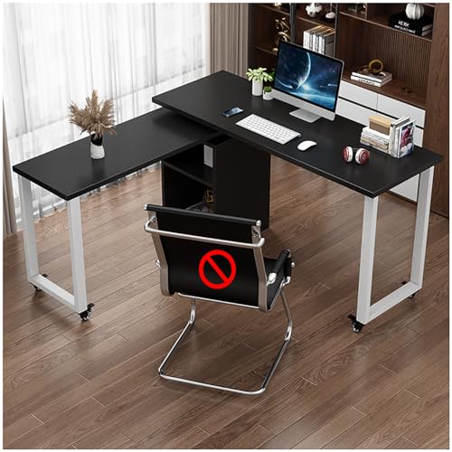 L Shaped Computer Desk Corner Office Desks Gaming Desk Modern Executive Desks with Storage Shelves Adjustable Angle for Home Office, Workstation Business Furniture(Black,Large) - color: Black, size: Large