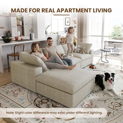79" Cloud Modular Sofa, Convertible Modular Loveseat Couch, Cotton Linen Fabric Sofa for Living Room, Apartment and Bedroom, Removable Covers, 2 Pillows, Khaki - color: Khaki, size: 2-Seater