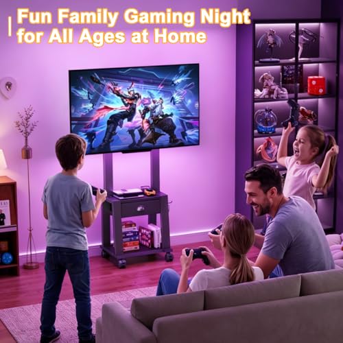 Rolling TV Stand with Storage for 23-60 Inch TVs up to 88 lbs, Height Adjustable Tilt Mobile TV Mount Cart with Drawer & 2 Shelves, Space-Saving Corner Design for Bedroom Living Room, VESA 400x400mm - size: 1 Drawers