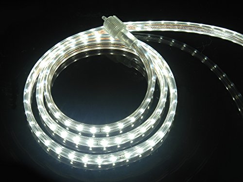 UL Listed, 20 Feet, 2100 Lumen, 6000K Pure White, Dimmable, 110-120V AC Flexible Flat LED Strip Rope Light, 360 Units 3528 SMD LEDs, Indoor Outdoor Use, Accessories Included, Ready to use - color: Pure White 6000k