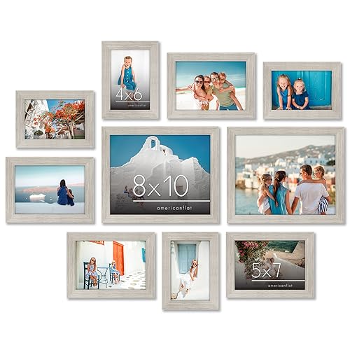 Americanflat Set of 10 Picture Frames with Shatter-Resistant Glass - Gallery Wall Frame Set with Two 8x10, Four 5x7 and Four 4x6 Frames - Signature Collection - Driftwood | Includes two 8x10, four 5x7 and four 4x6, shatter-resistant glass, hanging hardwar