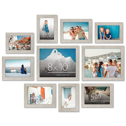 Americanflat Set of 10 Picture Frames with Shatter-Resistant Glass - Gallery Wall Frame Set with Two 8x10, Four 5x7 and Four 4x6 Frames - Signature Collection - Driftwood | Includes two 8x10, four 5x7 and four 4x6, shatter-resistant glass, hanging hardwar