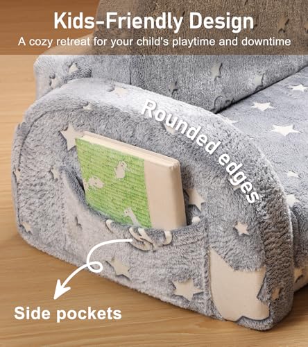 little dove 2-in-1 Kids Couch, Kid Sofa that Fold Out, Glow in the Dark Kid Chair, Extra Wide Kids Sofa, Comfy Kids Chair, Convertible Couch, Gifts for Girls & Boys, Star - color: Star