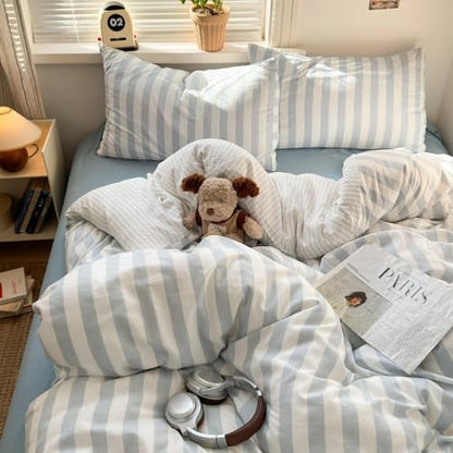 Striped Duvet Cover King Size Blue White Stripes Reversible Bedding Set Vertical Striped Duvet Cover Set Soft Lightweight Microfiber Quilt Cover with Zipper Closure and 2 Pillowcases - color: Blue White Striped, size: King(No Comforter)
