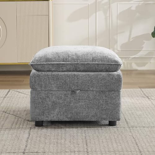 27" Large Square Ottoman with Storage, Modern Upholstered Footrest with Anti-Slip Legs for Couch Coffee Table Living Room, Bedroom, Entryway, Chenille Light Grey - color: Light Grey, size: 27" Ottoman