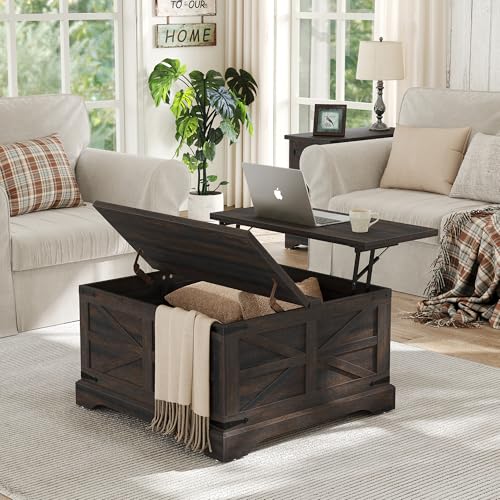 Square Coffee Table with Storage Farmhouse Coffee Table with Lifting Top Modern Wood Center Table for Living Room Home Office, Dark Brown - color: Brown, size: 31.5''W