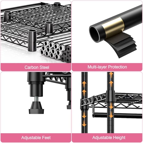 M MZG Heavy Duty Rolling Garment Rack 3 Tiers Adjustable Wire Shelving Clothes Rack with 3 Rods and Side Hooks,Storage Closet Clothing Rack Black 15.7" D x 43.3" W x 76.5" H - color: Black, size: 2 composition 15.7"D x 43.3"W x 76.5"H