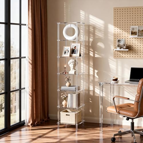 Acrylic Bookshelf, Small Bookcase, Standing Freestanding Corner Storage Shelves Display Shelf for Living Room, Bedroom (Clear, 7 Tier) - size: 7 Tier