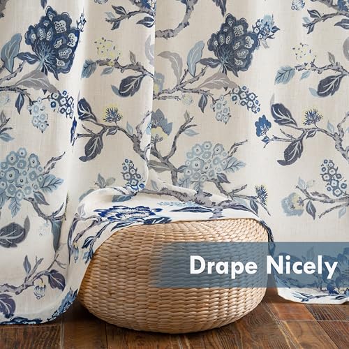 DriftAway Ada Floral Botanical Print Flower Leaf Lined Thermal Insulated Room Darkening Linen Blend 100% Blackout Back Tab Window Curtains 2 Layers Set of 2 Panels Each 52 Inch by 63 Inch Navy - color: Navy-back Tab, size: 52"W x 63"L (Pack of 2)