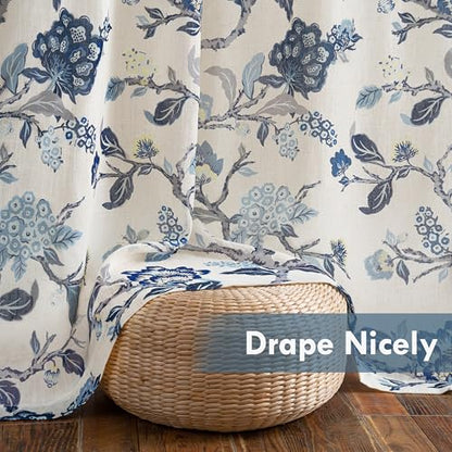DriftAway Ada Floral Botanical Print Flower Leaf Lined Thermal Insulated Room Darkening Linen Blend 100% Blackout Back Tab Window Curtains 2 Layers Set of 2 Panels Each 52 Inch by 63 Inch Navy - color: Navy-back Tab, size: 52"W x 63"L (Pack of 2)
