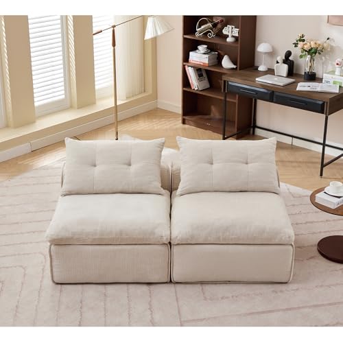 Modular Sofa 2 Seater: DIY Armless Design with Soft Chenille Fabric & 4 Pillows - Creative Studio Seating for Small Spaces & Home Office Use