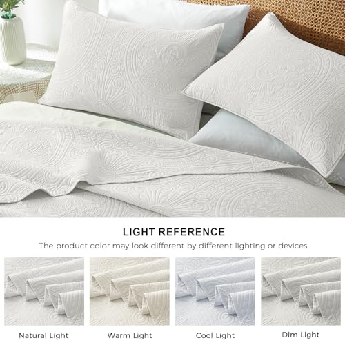 WURUIBO Full/Queen Quilt Set White,Ultrasonic Embossed Bedspread, Lightweight Microfiber Coverlet, Modern Thin Bedding Set for All Season, 3 Piece(1 Quilt,2 Pillow Shams) - color: White, size: Full/Queen(90"x96")
