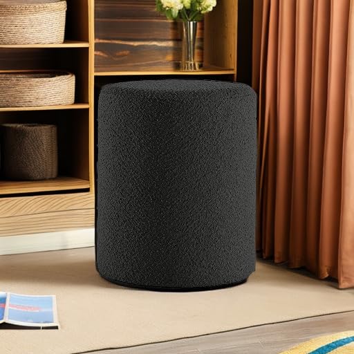 Modern Round Ottoman with Soft Padded Seat, Multifunctional Vanity Stool for Makeup, Upholstered Footrest Stool Ottoman Foot Stool for Living Room, Bedroom - color: Black