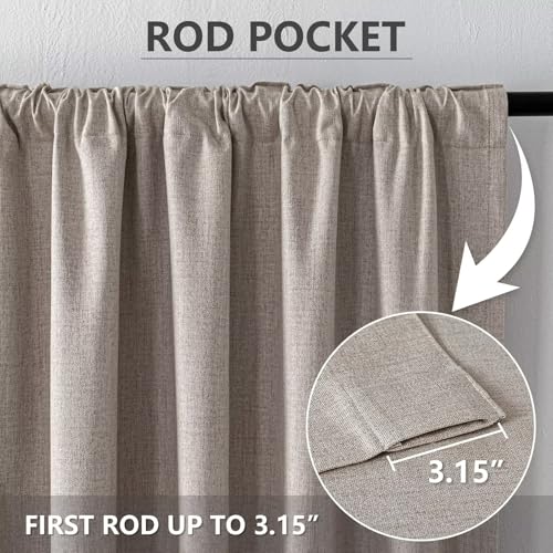 100% Blackout Curtains 84 inch Length 2 Panels Faux Linen Long Drapes for Bedroom Nursery Living Room Black Out Room Darkening Curtain Thermal Insulated Back Tab Rod Pocket(W52 x L84, Beige) - color: Beige, size: 52"W x 84"L (Pack of 2)