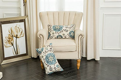 Pack of 2 Jacquard Circle Floral Oblong Throw Pillow Covers Cream Blue - color: 12x20 Blue