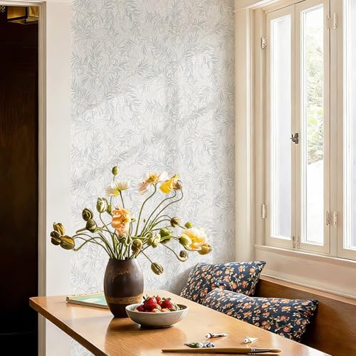 Ismoon Boho Wallpaper Peel and Stick Dusty Green Botanical Wallpaper 17.3in x32.8ft Neutral Leaf Removable Waterproof Green Contact Paper for Bedroom Kitchen Renter Friendly Wall Decor Vinyl - color: Dusty Green, size: 17.3" x 393"