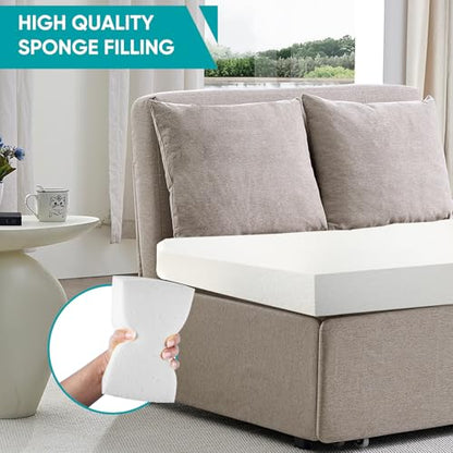 BALUS 43" W Twin Pull Out Sofa Bed Sleeper Couch with Pullout Beds, Convertible 2 in 1 Linen Sleepers Sofas Armless Chair with Pillows and Foldable Mattress for Small Space Apartment Loft, Beige - color: Beige, size: Twin