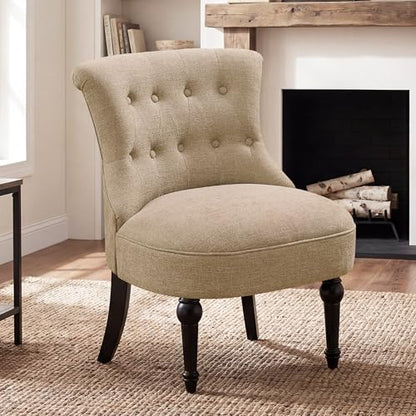 Upholstered Accent Chair, French Country Side Chair (1, Light Brown) | with Tufted Backrest, Thick Padded Seat and Solid Wood Legs for Bedroom, Living Room, Vanity & Reading Nook - color: Light Brown
