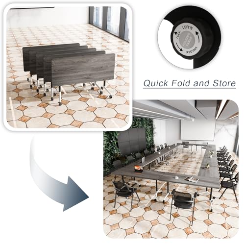 Folding Conference Table with Wheels, Flip Top Folding Conference Room Table for 2-12 Person, Mobile Training & Meeting Room Table, Modular Nesting Office Boardroom Desk with Lockable Casters - color: Grey, size: 47.2in