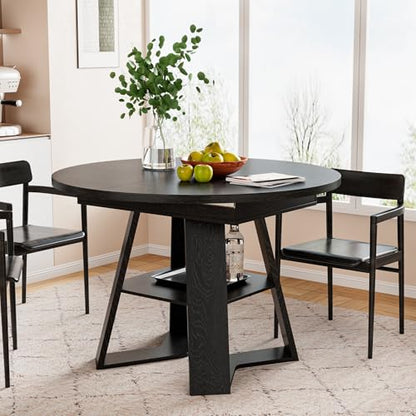 43.3"-59" Extendable Round Oval Dining Table for 4-8 with Storage Shelf | Modern Kitchen Oval Dining Table with Removable Leaves,Space Saving Extendable Table Wood Base for Kitchen Living Room - color: Black Style 3