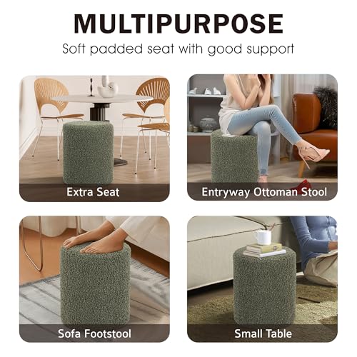 Modern Round Ottoman with Soft Padded Seat, Multifunctional Vanity Stool for Makeup, Upholstered Footrest Stool Ottoman Foot Stool for Living Room, Bedroom - color: Olive Green