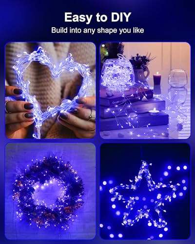 Minetom Fairy Lights Battery Operated, Twinkle String Lights Waterproof Silver Wire 5 Feet 60 Led Firecracker Starry Lights for DIY Wreath Home Wedding Party Bedroom Mason Jar Holiday Christmas, Blue - color: Blue