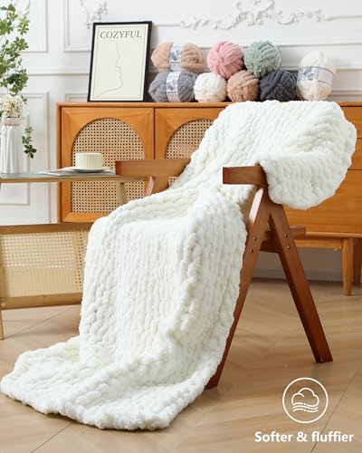 Cozyful Chunky Yarn for Hand Knitting, #9 Thick Jumbo Big Chunky Yarn for Crocheting, Super Chunky Knit Blanket Yarns, Large Chunky Chenille Yarns, 8 Pack (30 yds 8 oz Each Skein), Cream - color: Cream
