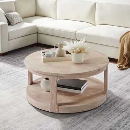 Round Nesting Coffee Table Set of 3, Mid Century Rustic Farmhouse Solid Wood Coffee Tables Center Table for Living Room Apartment, ø40 + ø24 + ø17.56 (Oak) - color: 40"+24"+17.56" Oak