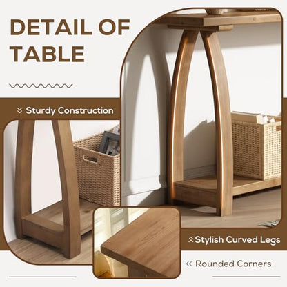 63" Long Solid Wood Console Table, Narrow Behind Couch Sofa Table | with A-Shaped Curved Legs, with Storage Shelf, Farmhouse Entryway Table, Rustic Skinny, for Living Room, Hallway or Foyer