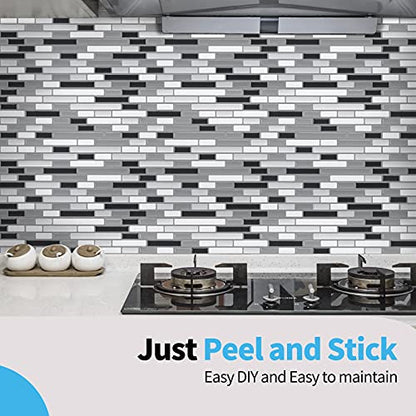 Art3d 12" x 12" Peel and Stick Tile Kitchen Backsplash Sticker Gray Brick (6 Tiles) - color: Gray-white