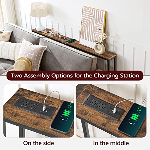 MAHANCRIS 55.1 Skinny Console Table with Power Outlets, 5.9" Slim Sofa Table Behind Couch, Long Entryway Tables, Narrow Sofa Hallway Table, Living Room CTHR145E01 - size: 5.9"D x 55.1"W x 31.7"H