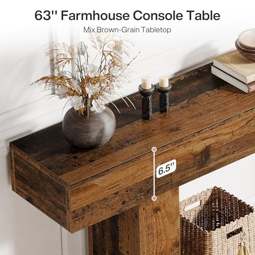 Tribesigns 63" Console Table, Farmhouse 2-Tier Entryway Table with U-Shaped Base, Narrow Long Wood Sofa Table Behind Couch Table for Living Room, Hallway, Foyer, Mix Brown - color: Mix Brown