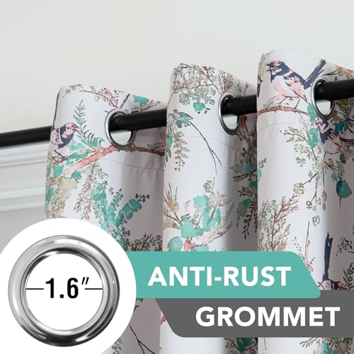 H.VERSAILTEX 꽃무늬 100% 암막 빈티지 커튼 160cm(63인치) 길이 2패널 패턴 단열 커튼 침실 거실 그로밋 창문 커튼 드레이프, 터키석/블랙 - color: 터키석/블랙., size: 52"W x 63"L (Pack of 2)