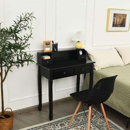 GIANTEX Writing Desk with 4 Drawers, Removable Floating Organizer 2-Tier Mission Home Computer Vanity Desk for Apartment Small Space (Black) - color: Black