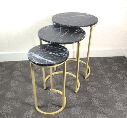 HYGRAD BUILT TO SURVIVE Set of 3 Round Wooden/Steel Nesting Side Stacking Sofa Side Coffee Tables, Small Space Coffee Tea Table for Hallway Living Room Bedroom, Home, Office (Black/Gold) - color: Black/Gold